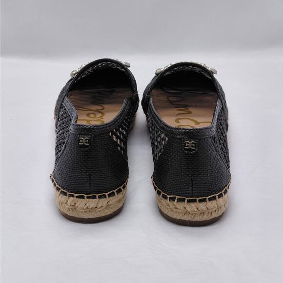 Sam Edelman Womens Espadrille Flats Size 9 Black Raffia Mesh Logo Slip On Shoes - Picture 5 of 15